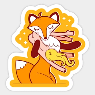 Funny Fox Holding A Naked Girl Sticker